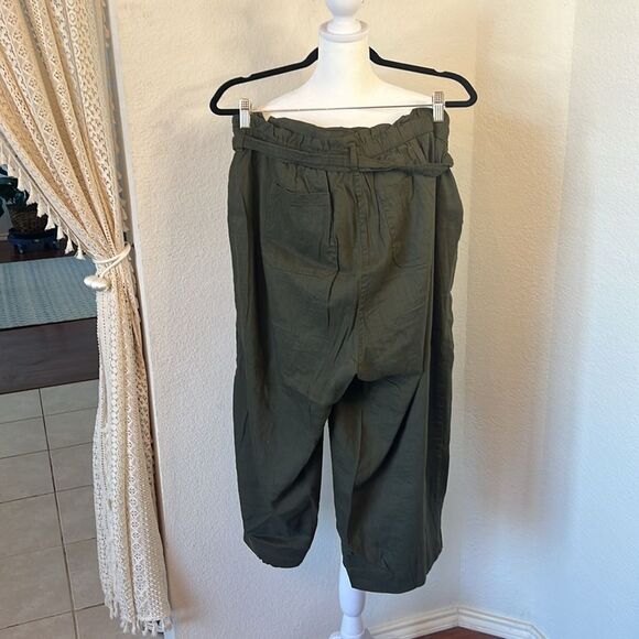 Calvin Klein Linen Blend Army Green Belted Wide Leg Capri Pants ~ Size 1X - Picture 3 of 6